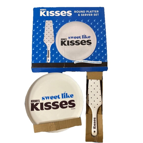 Hershey's Kisses Porcelain Ceramic Cake Platter 10" & Server Set Round NIB - Picture 7 of 7